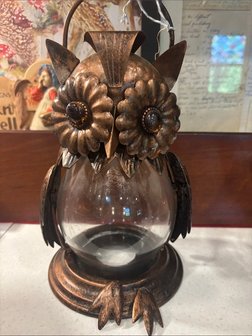 Owl Glass Lantern - Bronze Decorative Accent